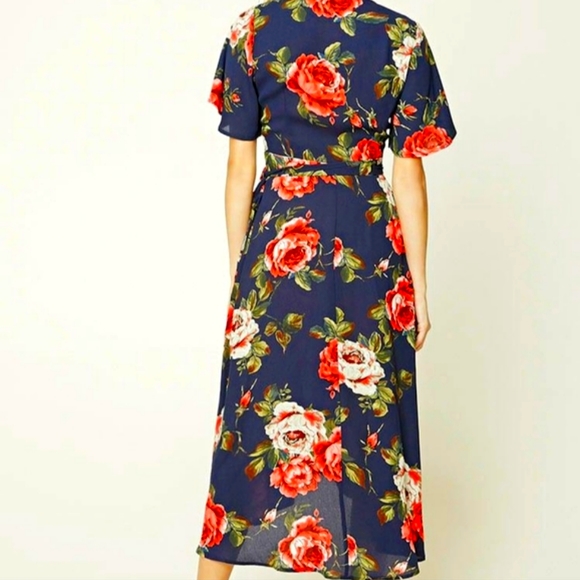 Forever 21 | Navy Wrap Dress with Red Florals - Picture 3 of 7